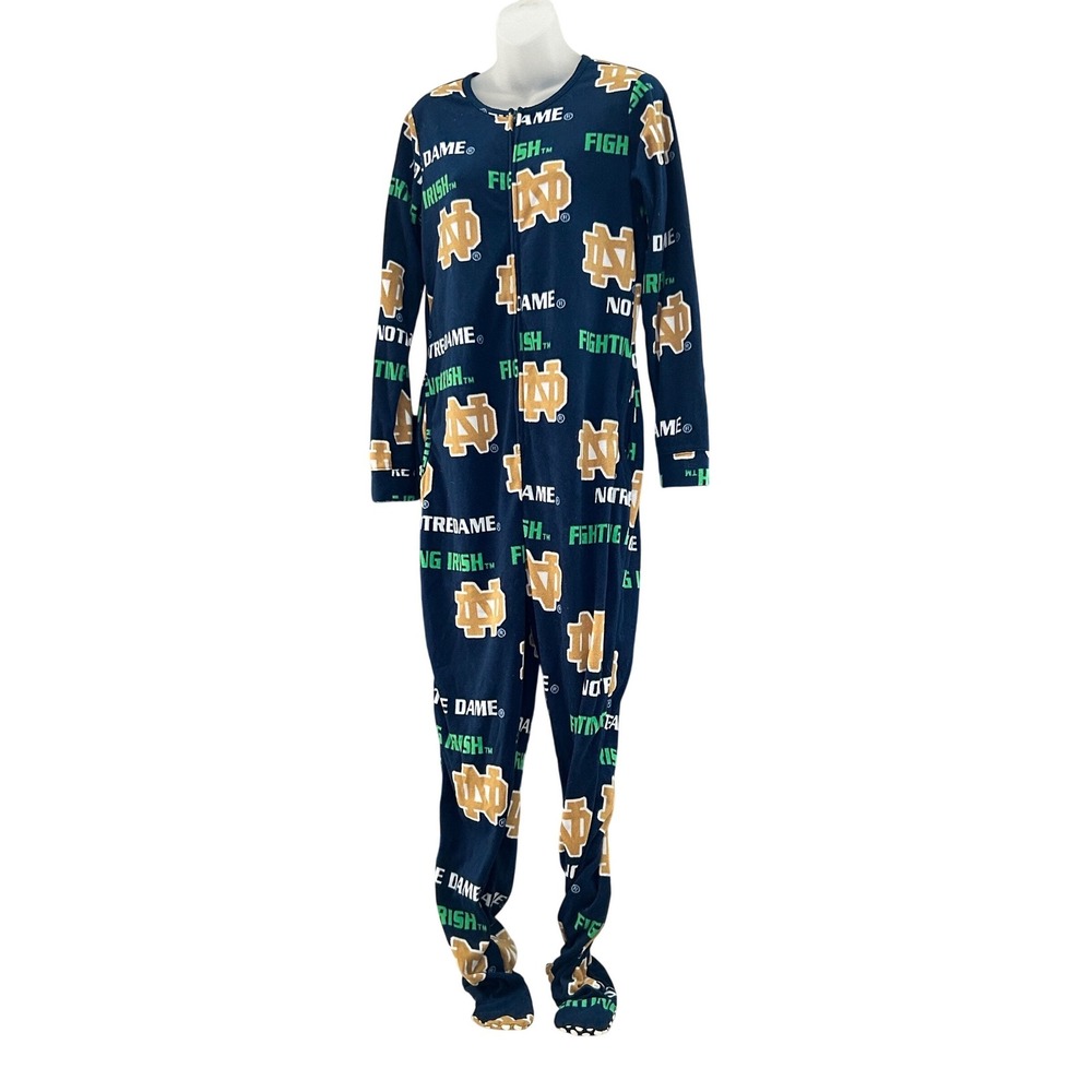 Notre Dame Fighting Irish Fleece Footed Pajamas Union Suit Mens Medium Navy Blue